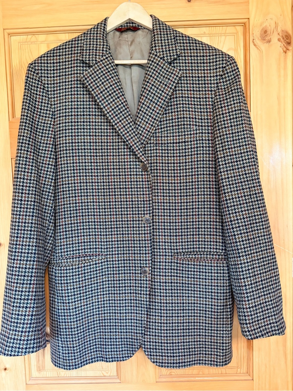 Men's Houndstooth Pea Coat - Black & White with Subtle Brown Accents